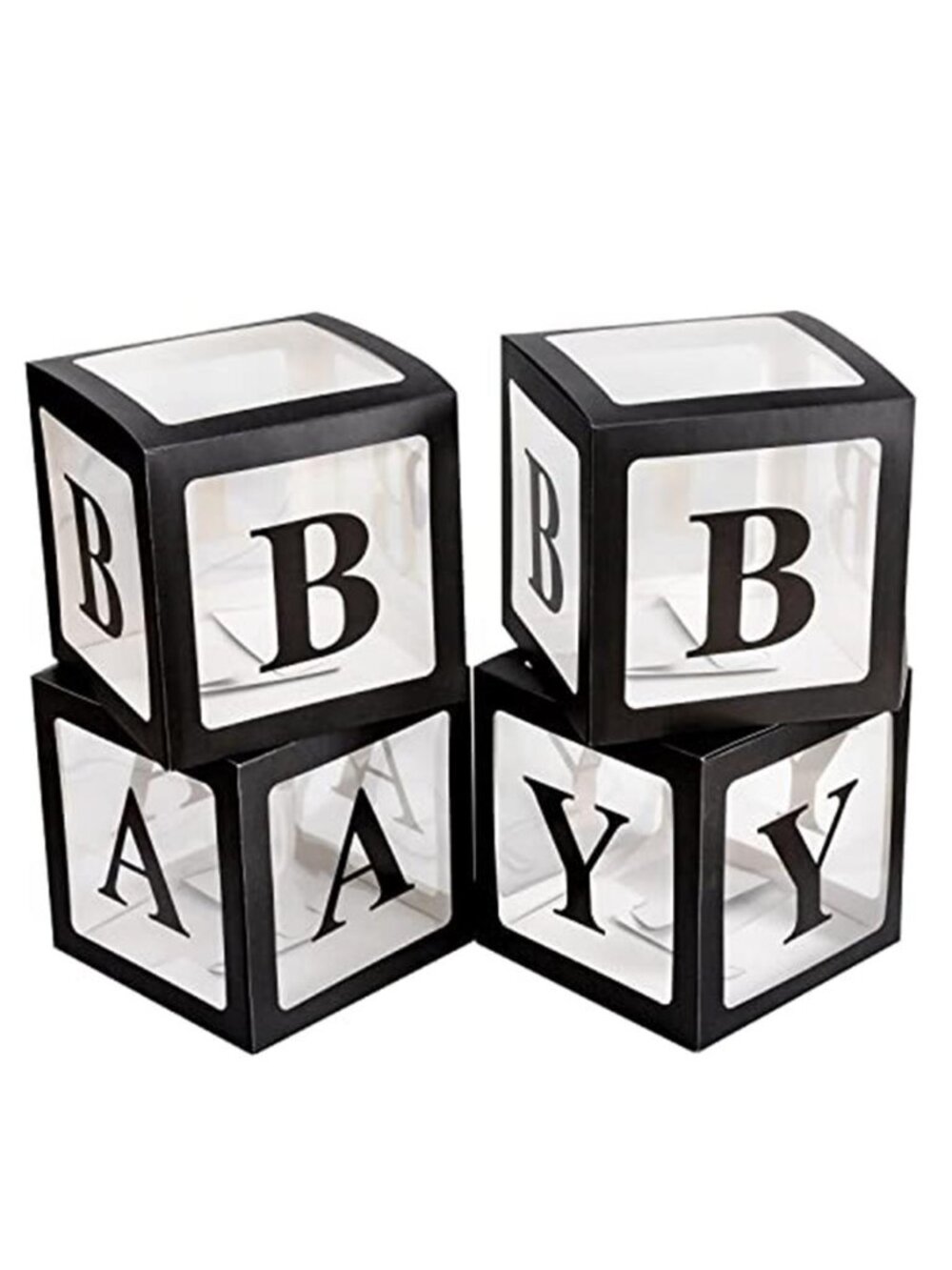 Baby Shower Boxes 4pk Black Clear Balloon Boxes BABY Letters Gender Reveal Party
